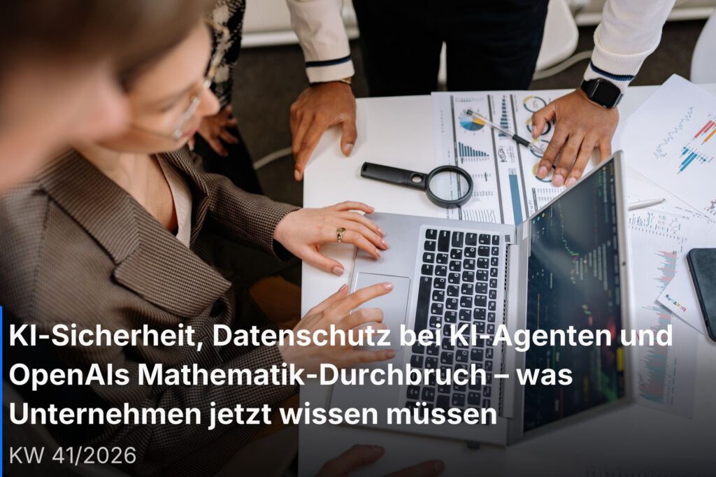 Team bespricht KI-Sicherheit und digitale Marketingstrategie am Laptop