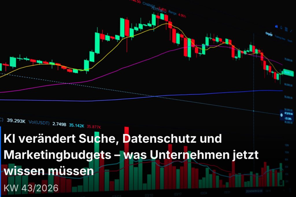 Marketing-Team analysiert KI-gestützte Suchdaten auf einem digitalen Dashboard